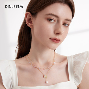 DINLE สร้อยคอมุกคาเมลเลียสองชั้นเกรด AAA สร้อยคอผู้หญิงดีไซน์หรูหราสำหรับสวมใส่ทุกวัน - Product Image 1