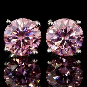 Bijoux délicats pour femmes, argent sterling 925, 5 mm, 6,5 mm, couleur rose, diamant moissanite rond, certificat VVS GRA, boucles d'oreilles Sakura - Product Image 1