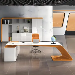 MDF Putih Mewah Mengkilap CEO Sudut Ergonomis Modern High End Meja Manajer Eksekutif Rumah dengan Laci Samping L-bentuk Meja Kantor