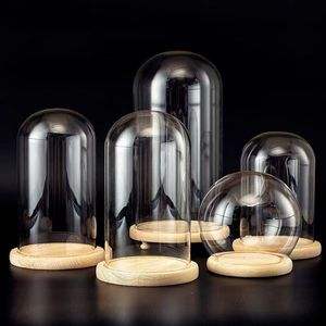 Campana de Cristal Decorativa Ecológica de 12 cm de Diámetro y 12-35 cm de Altura, Base de <span class=keywords><strong>Madera</strong></span> Maciza, Decoración para el Hogar Reciclable y Personalizable - Product Image 1