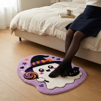 Tapis moderne lavable en polyester imitation velours pour chambre d'enfant, motif fantôme et sorcière mignons, thème Halloween