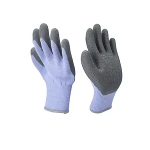 10G 5 Threads Grey Polyester-Cotton Grey Latex Crinkle Palm Coated PU Finger Gloves Safety