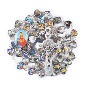 Collana con croce di santi cattolici collana con cuore in metallo vergine maria <span class=keywords><strong>rosario</strong></span> in acciaio inossidabile <span class=keywords><strong>argento</strong></span> - Product Image 2