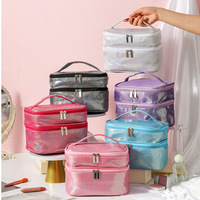 Organisateur de maquillage matelassé double losange durable, avec logo personnalisé, grande capacité, forme cube, trousse de toilette étanche pour femmes