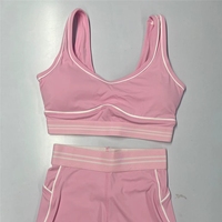 Ensemble deux pièces côtelé sans couture respirant pour femme, soutien-gorge de sport extensible pour yoga et pilates, short taille haute avec logo frontal
