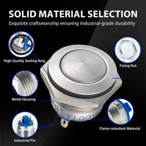 Interrupteur métallique court GQ16B-10/J IP65 étanche 16 mm, anti-vandalisme, bouton-poussoir momentané 5A 250V à <span class=keywords><strong>courant</strong></span> élevé pour applications industrielles - Product Image 3