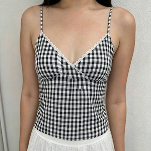 เสื้อสายเดี่ยวลายสก๊อตแบบไม่มีฟองน้ำสำหรับผู้หญิง – เสื้อกล้ามสายเดี่ยวทรงเข้ารูปช่วงเอวสวยหรู - Product Image 1