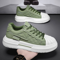 Sommer Herren Mesh Schnür-Sneaker Atmungsaktive Runde Zehenkappe Dicksohlige Laufschuhe Höhenerhöhende Weiße Schuhe