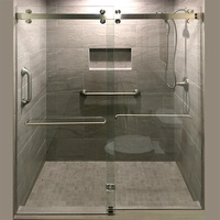 Perlengkapan Pintu Geser Kaca Modern Roda Ganda Tanpa Bingkai, Partisi Kaca Shower Kering & Basah Terpisah Satu Set Lengkap