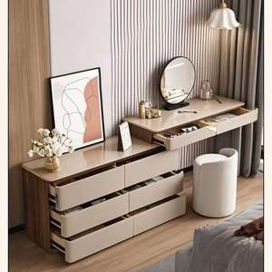 Solid Wood Italian Minimalist Dressing <b>Table</b> With Mirror Storage Cabinet Bedroom <b>Makeup</b> Vanity Extendable Rotatable Drawer Unit - Product Image 2