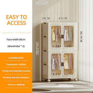 Factory Price Multilevel Plastic Folding Wardrobe <strong>Baby</strong> Clothes Side Cabinet Modern Transparent <strong>Door</strong> Dust Proof Wardrobe - Product Image 1
