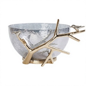 Aluminium Steel Small Bowl Golden Antlers Standard Quality Solid Metal <b>Dinnerware</b> Decorative Serving Bowl Kitchenware Modern - Product Image 1