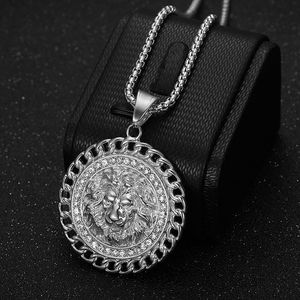 Yunnique – collier avec pendentif tête de Lion plaqué or en acier inoxydable, avec strass, bijoux de fête pour hommes - Product Image 3