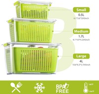 Lot de 4 boîtes de conservation pour fruits et légumes avec passoire et couvercle ventilé, rangement hermétique pour réfrigérateur pour baies, fruits, légumes - Sans BPA