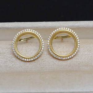 WENCHI S925 Argent Ensemble de supports pour boucles d'oreilles ronds 14,5 mm, composants de bijoux vides à fond plat pour perles et coquillages - Product Image 2