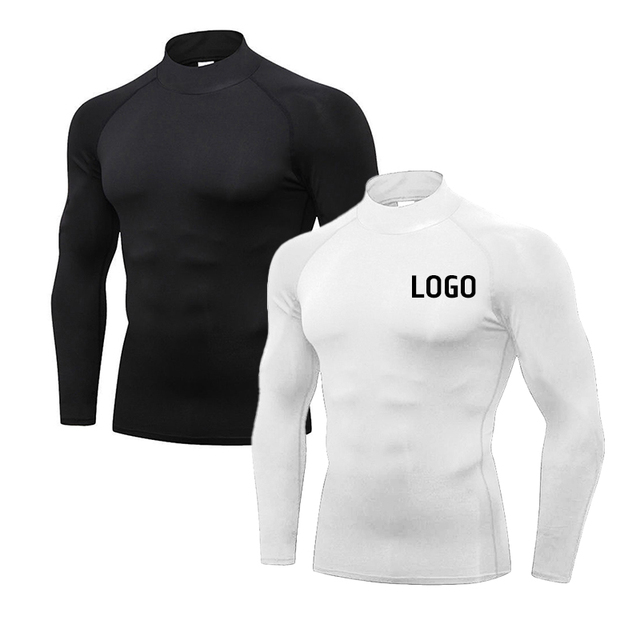 Wholesale Men Gym Top Active Wear Long Sleeves High Neck Quick Dry Casual Fitness Running Compression Shirt