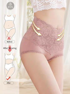 Mutandine da donna a vita alta in cotone ed elastan, sexy, in <span class=keywords><strong>pizzo</strong></span> intrecciato, taglie forti, traspiranti, modellanti e contenitive, OEM - Product Image 4