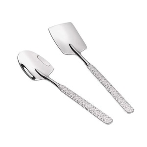 Cuillère-pelle tendance en acier inoxydable, manche texturé effet bois, cuillère carrée pour fruits, pastèque, dessert et gâteau - Product Image 5