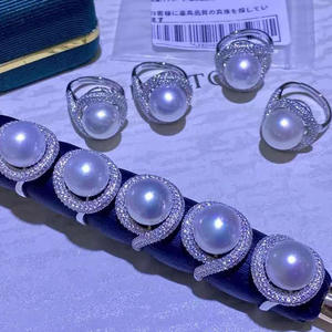 S925 Silver DIY <b>Pearl</b> Accessory 10-11mm Round Flat <b>Ring</b> Holder 10191-for Concealer Diamond <b>Rings</b> - Product Image 4