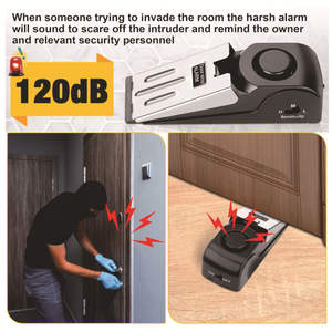 Alarma Antirrobo Moderna Mejorada con Tope de Puerta ABS, Portátil, 120dB, Tipo Cuña, Sensibilidad Ajustable, para Hogar, Dormitorio, Hotel, Viajes, Fácil de Usar - Product Image 3