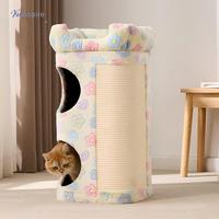 2026 Neuer, maßgefertigter Katzenbaum: Multifunktionales Katzenhaus mit warmem Doppelstock-Turm und Katzenbett