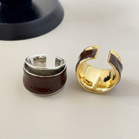 Bague ouverte double couche en laiton plaqué or 18 carats émaillée brun chocolat, bijoux pour femmes, vente en gros, tendance et très demandée