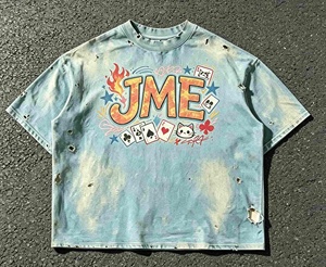 เสื้อยืดแขนสั้นทรงครอปสไตล์วินเทจอเมริกันคุณภาพสูงแบบใหม่ ล้างสีแบบแอซิดวอช ทำให้ดูเก่า น้ำหนัก 300 กรัม ผ้าฝ้าย 100% สำหรับผู้ชาย - Product Image 1