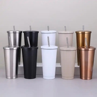 Meilleur vendeur 500ml 750ml Double paroi eau thermos tasse verres isolé sous vide en acier inoxydable gobelet avec couvercle de paille