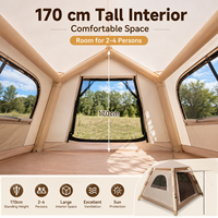 Tente de camping gonflable pour 1 à 4 personnes, 4,84 m², Oxford 400D PU2000+, 7 kg, légère, installation rapide, beige, quatre saisons, UV50+