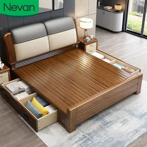 豪华批发2021家用木制皮革床头板卧室现代特大大号大号床架床带抽屉的家具