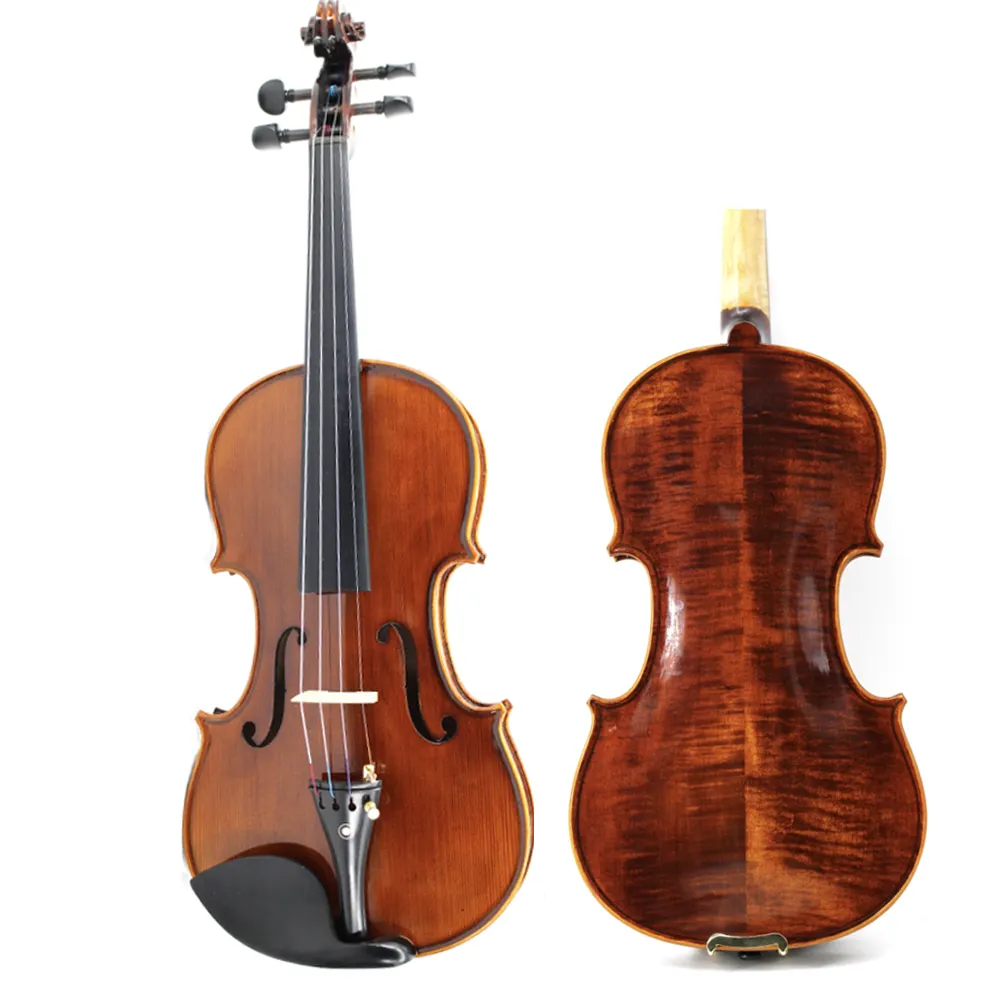 Hochwertige Geige aus massiver Fichte der Größe 4/4-1/4 mit hochwertigen Ebenholz teilen