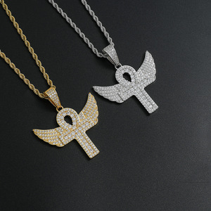 Large-winged <b>cross</b> pendant, hip-hop jewelry, copper <b>with</b> zircon. - Product Image 3
