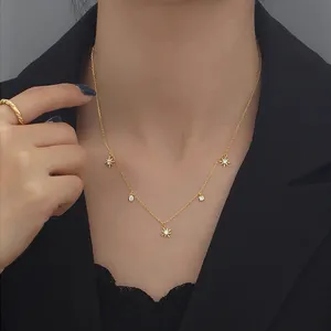 Venta al por mayor nuevo diseño S925 plata esterlina circón geométrico estrella collar clavícula cadena circón estrella collar