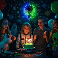 Applique murale LED néon moderne sur le thème des extraterrestres pour les salles de jeux et les enfants Décor de fête de science-fiction Corps flexible en PVC pour l'intérieur des hôtels