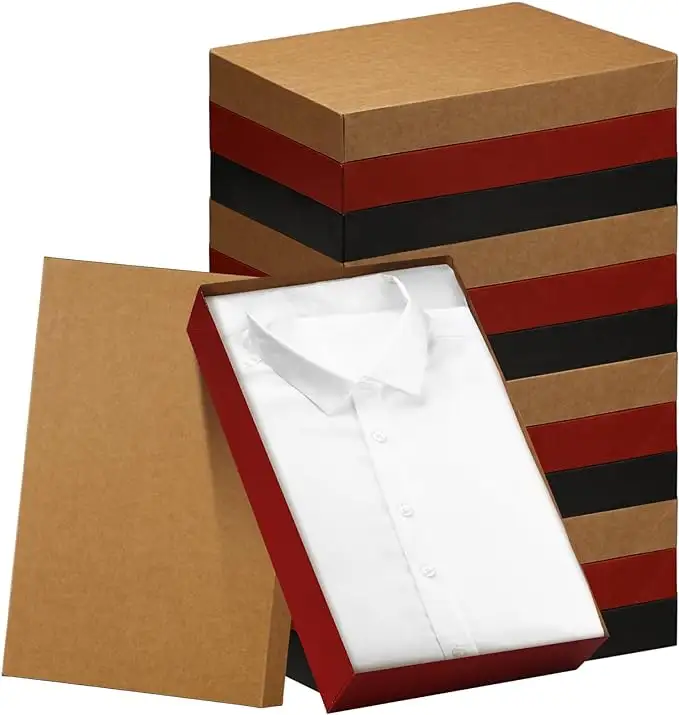 Caja de regalo de camisa personalizada al por mayor con tapa, rojo, negro, marrón, embalaje de ropa caja de cartón corrugado caja de regalo para correo