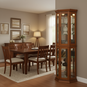 Db Corner Curio <b>Cabinet</b> Oak Wood Adjustable Shelves Mirrored Back Lighted <b>Display</b> <b>China</b> <b>Cabinet</b> Home Furniture - Product Image 2