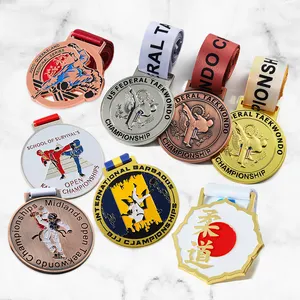 Medallas personalizadas de fábrica Deportes Metal Artes marciales Judo Jiu Jitsu Medallas Oro Plata Cobre 3D Taekwondo Karate Medallas personalizadas