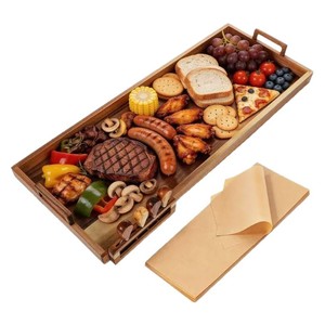 One Stopper Wooden Serving <b>Tray</b> <b>Large</b> With Handle For Family Dining Food Presentation - Product Image 5