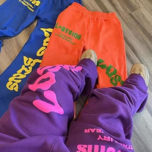 Fashion Fleece Heavyweight Cotton Straight Leg Puffy Print Men Sweatpants Custom 3D Puff Print Stacked Men Jogger Pants