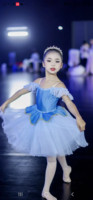 Robe de tutu de ballet classique bleue à épaules dénudées pour filles, avec garniture décorative, en tulle superposé, costume de scène professionnel pour enfants