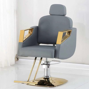 Silla de Barbero Hidráulica Gris, Ajustable en Altura, Reclinable, Giratoria 360 Grados, para Peluquería - Product Image 1