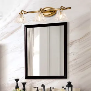 Lampu dinding pencahayaan kuningan tembaga emas bentuk bunga desain Modern populer lampu depan cermin berkilau kamar tidur