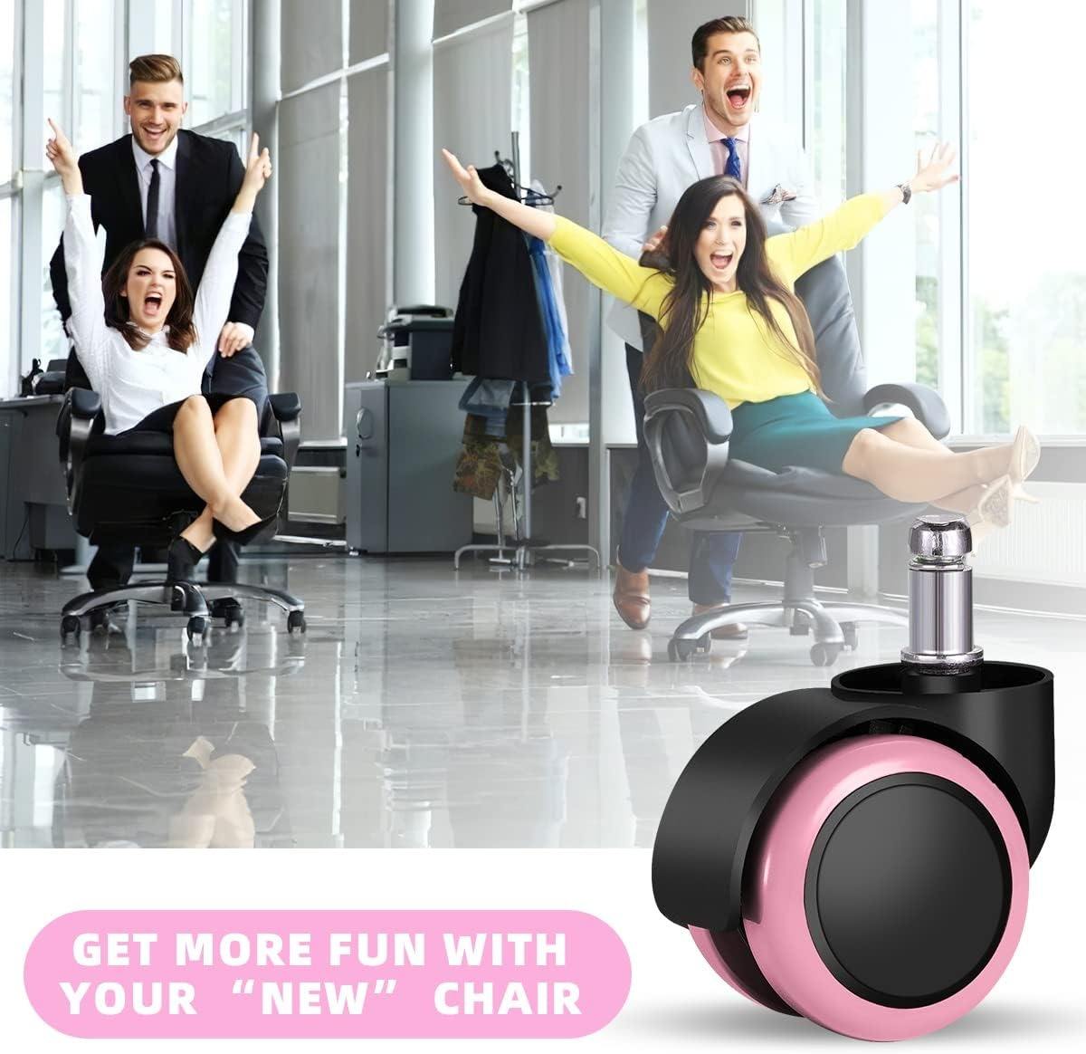 SGY Set of 5 Pink Office Chair Wheel 2 Inch Nylon Stem Furniture Casters with Brake