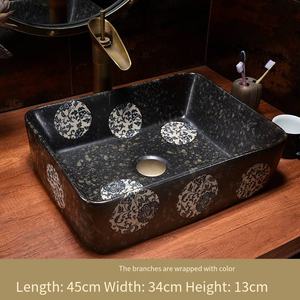 Ahorro de espacio Rectángulo Flor Arte Negro Cerámica Baño Lavabo Pequeño Montaje en pared Fregadero colgante - Product Image 3