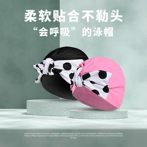 Gorro de natación para cabello largo, talla grande para adultos, negro con flores blancas, accesorio de poliéster para traje de baño - Product Image 4