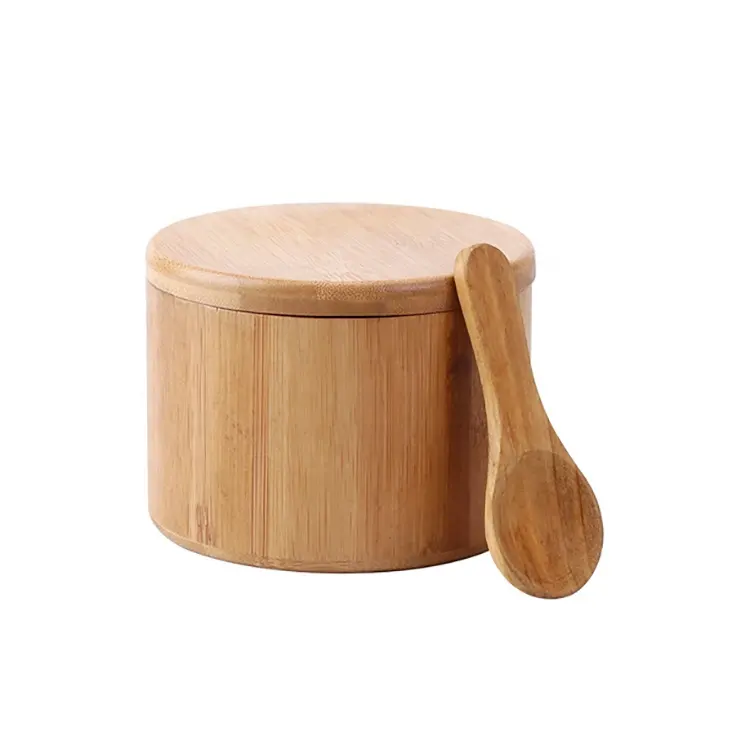 12*8,9 cm 7*8cm 7*9cm 7*10cm Degradable contenedor sal de la tapa de bambú frascos de especias con cuchara