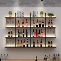 Étagère à vin murale créative en fer avec éclairage, présentoir à vin rouge transparent, style panneau en bois massif, mobilier de maison 30-39