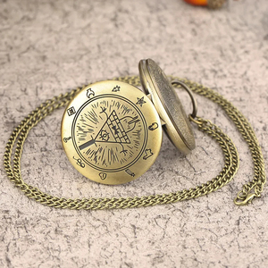 Collier pendentif moderne avec montre de poche à quartz, thème Diable à un œil, inspiré de Bill Cipher de Gravity Falls et de la pierre précieuse du temps de la série Strange Town - Product Image 4
