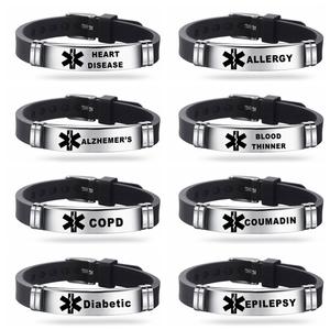 2024 personnalisé nouveau hommes gravable diabète épilepsie ALZHEIMER ALLERGIE caoutchouc Silicone alerte médicale Bracelet bijoux - Product Image 2