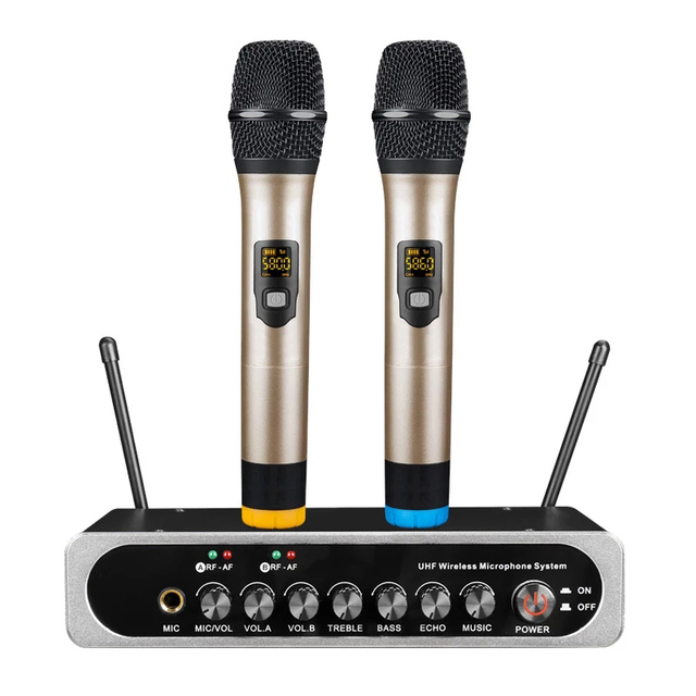 Dual Wireless UHF Microphone System BT USB TV Computer Microphone for Family Karaoke Stage Performance